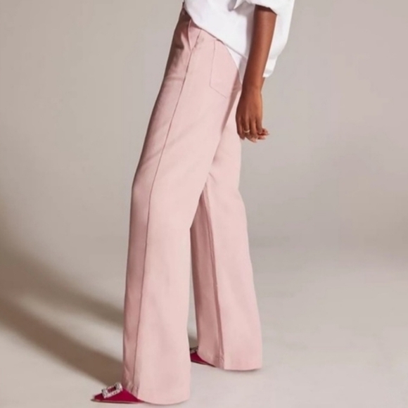 En Saison Valeria Linen Blend Pink Wide Leg Trouser Pants - Picture 2 of 13